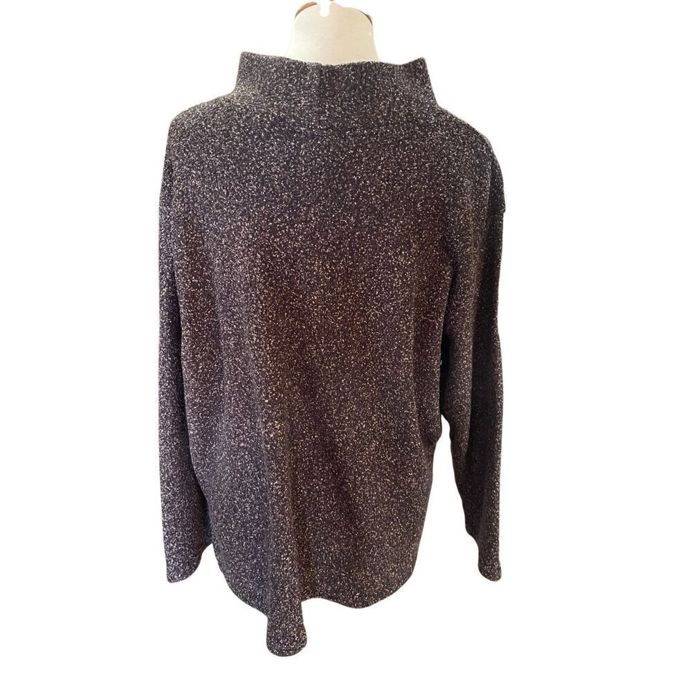 Coldwater Creek Dark Chocolate Brown Speckled Mock Collar Pullover Sweater Size - Picture 3 of 9
